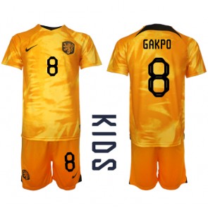 Netherlands Cody Gakpo #8 Replica Home Stadium Kit for Kids World Cup 2022 Short Sleeve (+ pants)
